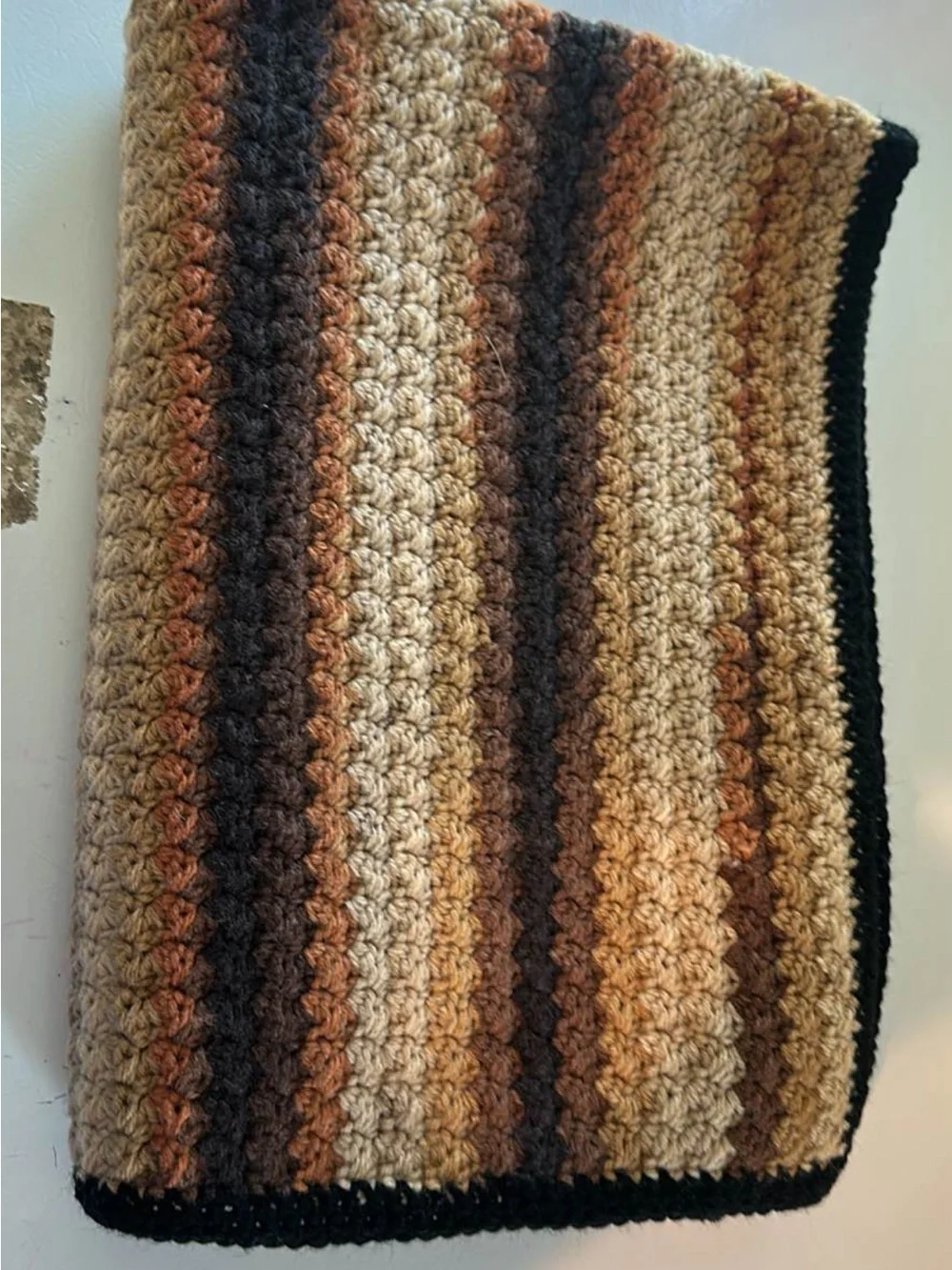 Handmade Striped Crochet Throw - Brown & Cream